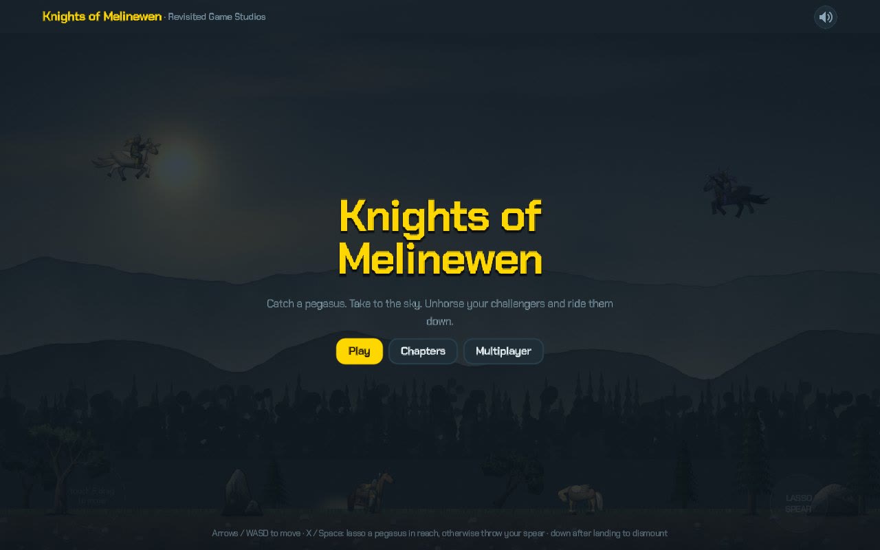 The title screen at dusk, with two riders crossing the sky